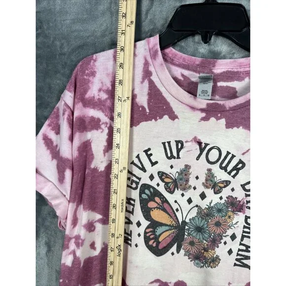 Women’s T-Shirt “Never Give Up On Your Day Dream” Tye Dye Butterflies & Flowers - Picture 9 of 14